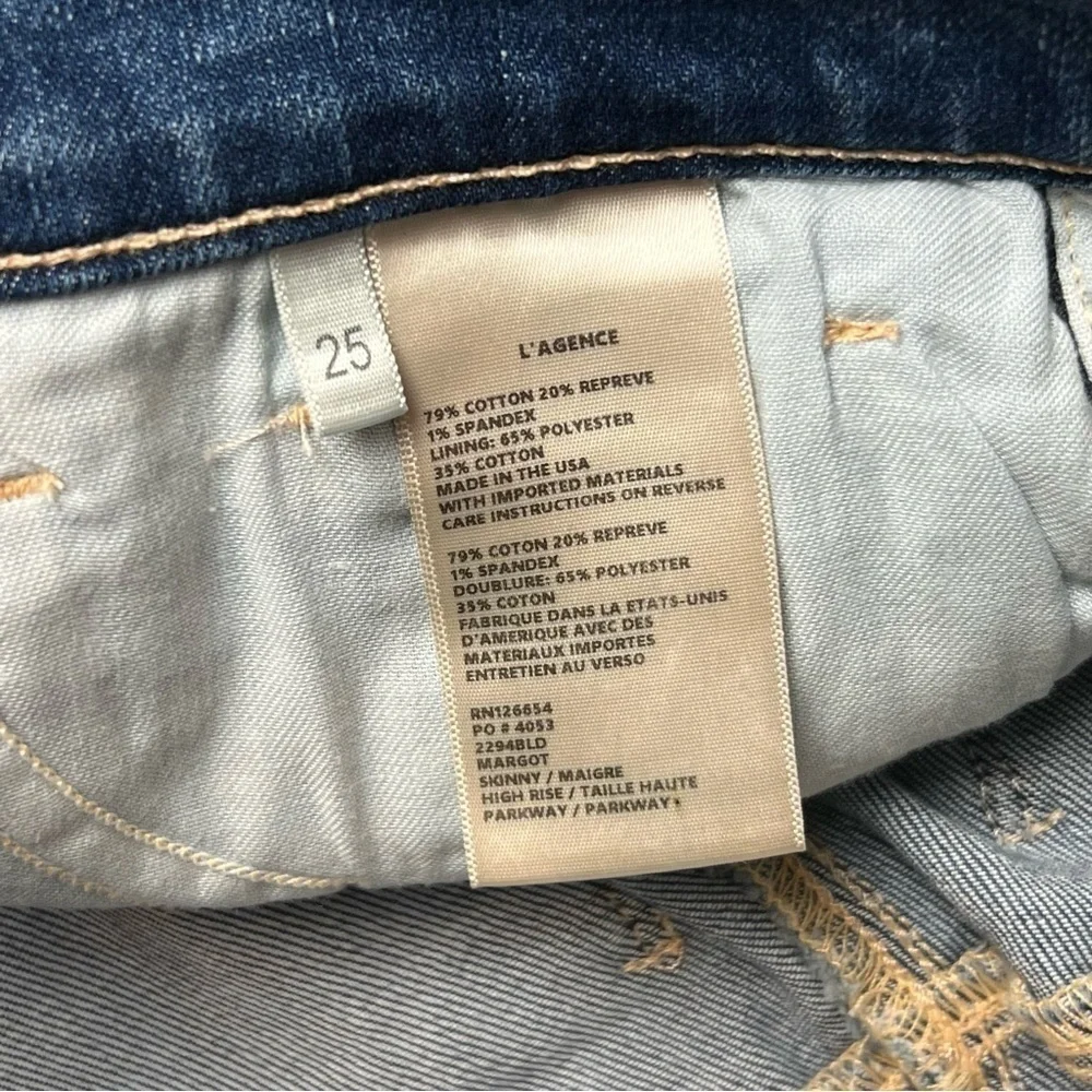 NEW L’AGENCE Margot High Waist Distressed Ankle Cropped Slimming Skinny‎ Jean 25